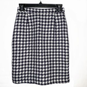Vintage Pencil Skirt Houndstooth Navy Blue White